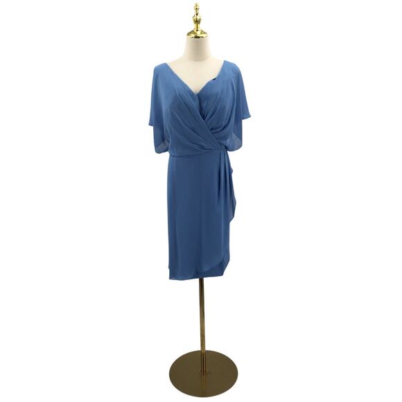 AW BRIDAL 14 1X plus blue bridesmaid mother of bride party faux wrap dress B90 - Picture 1 of 8